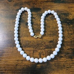 Monet 24" White Beaded Necklace with Gold Tone Clasp Vintage Fashion Jewelry